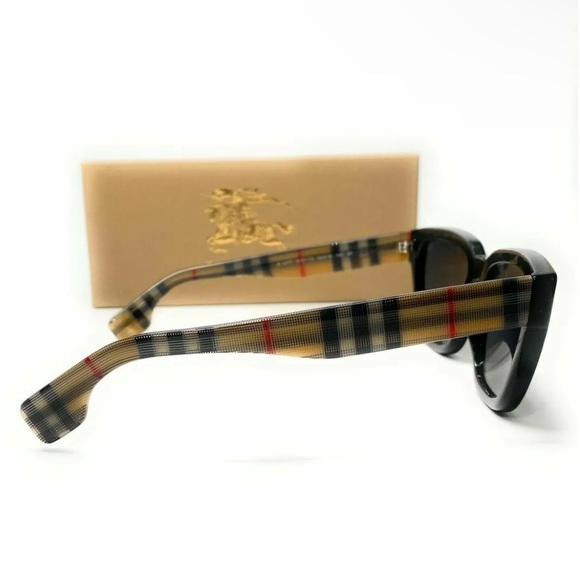$319 Burberry Checked Arms Sunglasses Gray Polarized Lens Black Front Front NIB main image 9